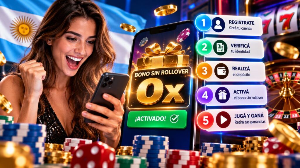 bonos de casino sin rollover 0x en Argentina con registro, verificación, depósito y activación de la promoción en casino online