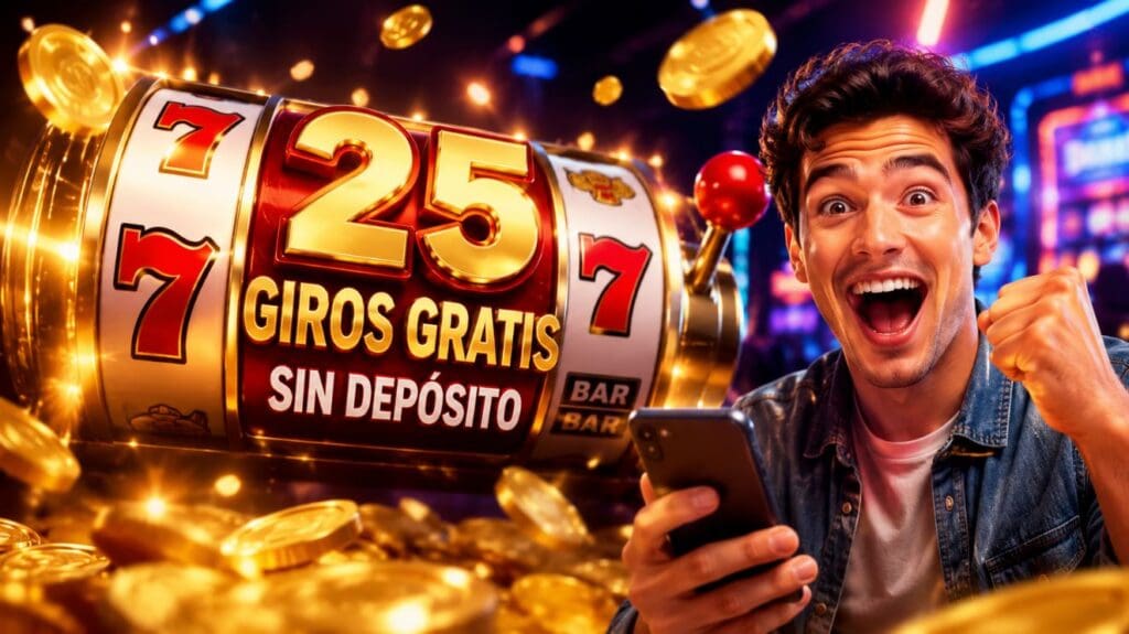 25 giros gratis sin depósito documento con términos y condiciones del bono, tragamonedas, monedas y elementos de casino online.