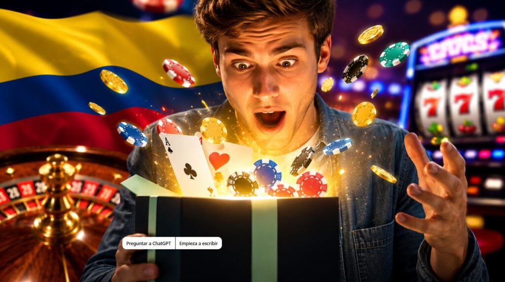 Bono de casino sin depósito en Colombia con jugador sorprendido ante una oportunidad de jugar gratis