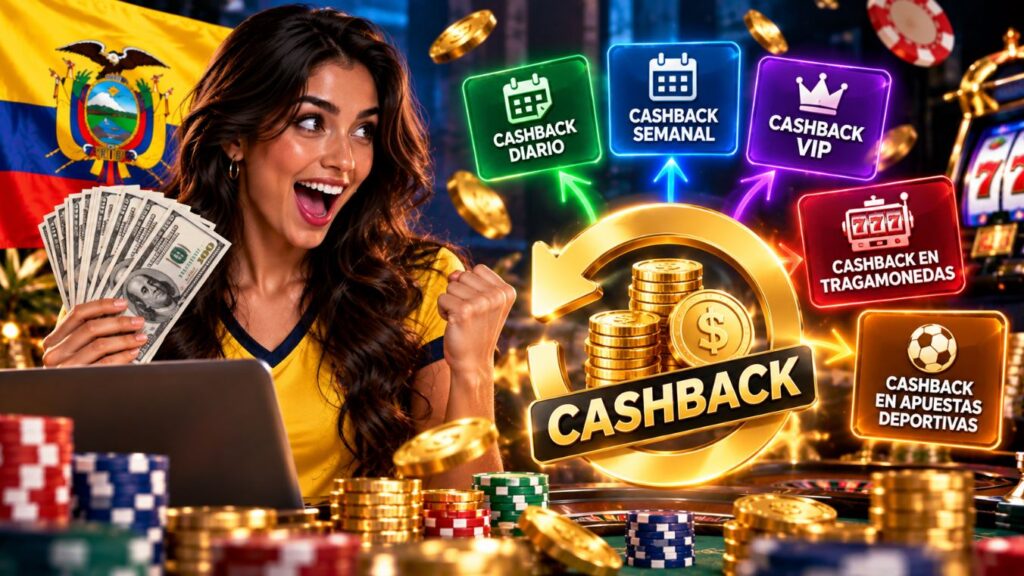 Tipos de cashback para jugadores ecuatorianos, con opciones de devolución diaria, semanal, VIP, tragamonedas y apuestas deportivas