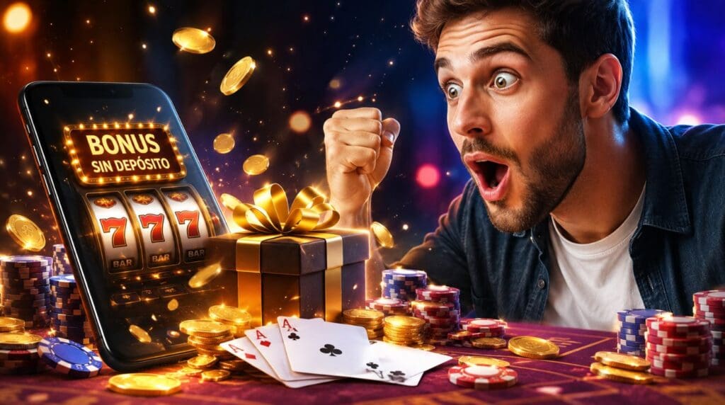 Casinos con bonos sin depósito usuario reclamando un bono gratis desde un casino online con giros gratis y saldo promocional