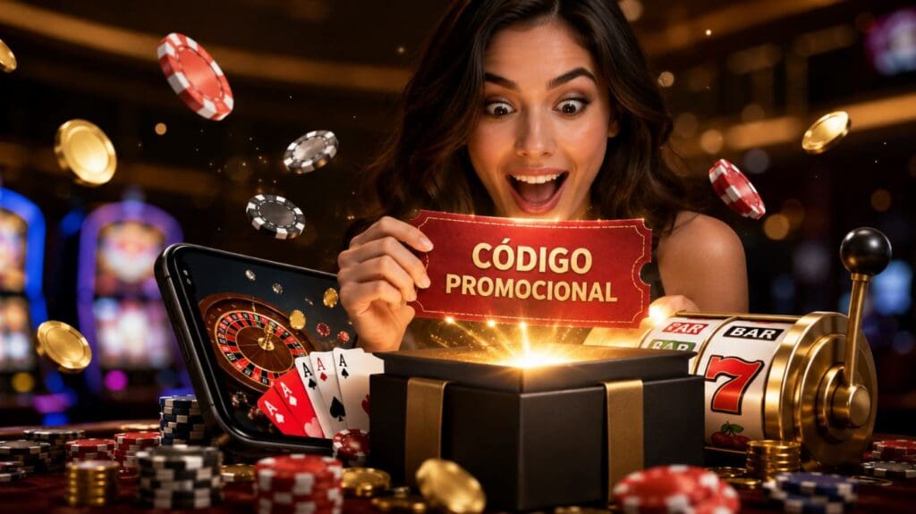 Casinos con código promocional y diferentes tipos de bonos, como giros gratis, bono de bienvenida, cashback y bono de recarga