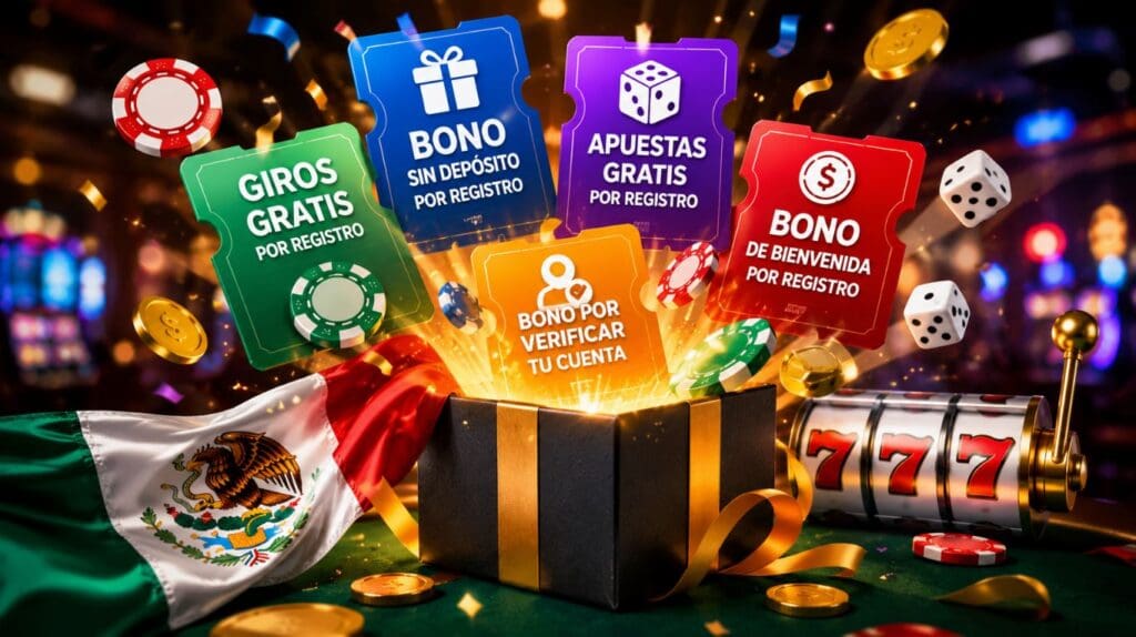 Casinos con bono por registro en México con bonos de bienvenida, giros gratis, apuestas gratis y promociones para nuevos jugadores