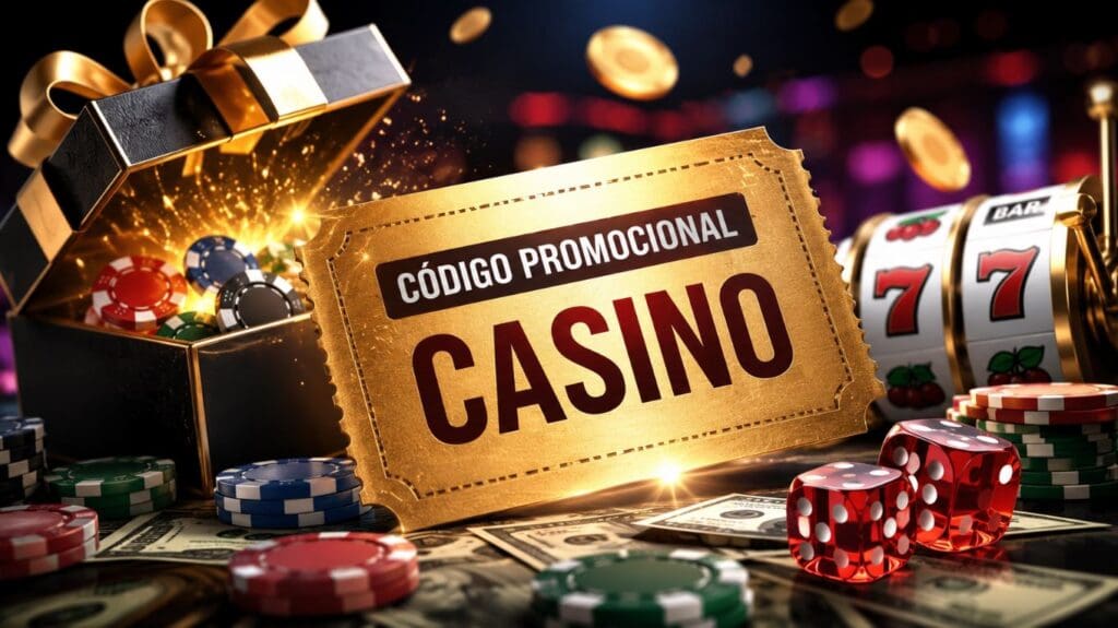 Código promocional casino activado desde un teléfono móvil con bono de bienvenida, fichas, monedas y tragamonedas en un casino online