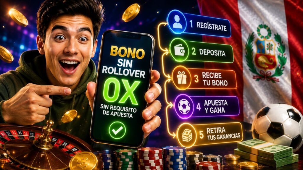 Bonos sin rollover en Perú proceso para registrarse, recibir el bono 0x y retirar las ganancias